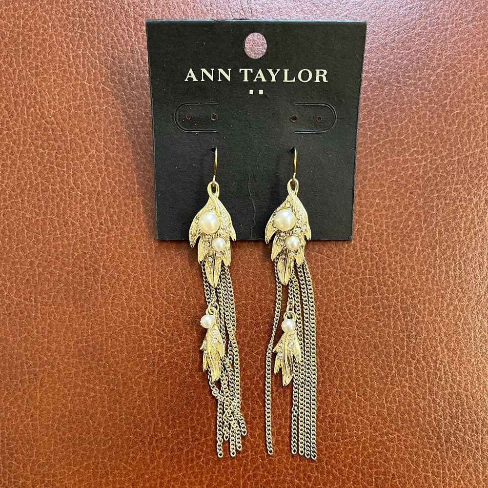 Ann Taylor Gold Tone Pearl & Chain Drop Earrings